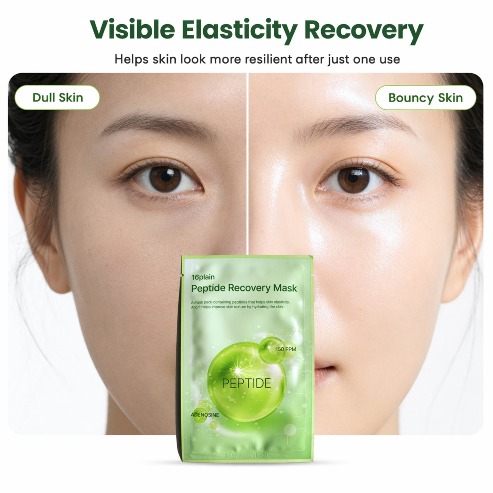 Skinkrew Peptide Recovery Korean Sheet Mask | Face Mask with 150 PPM Peptide & Adenosine for Skin Elasticity & Firmness | Made in Korea | Single Sheet, 25 mL