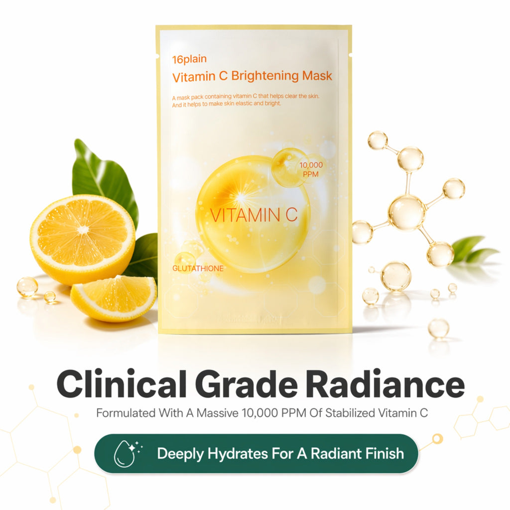 Skinkrew Vitamin C Brightening Korean Sheet Mask | Face Mask with 10,000 PPM Vitamin C & Glutathione for Dull, Uneven Skin Tone | Made in Korea | Single Sheet, 25 mL