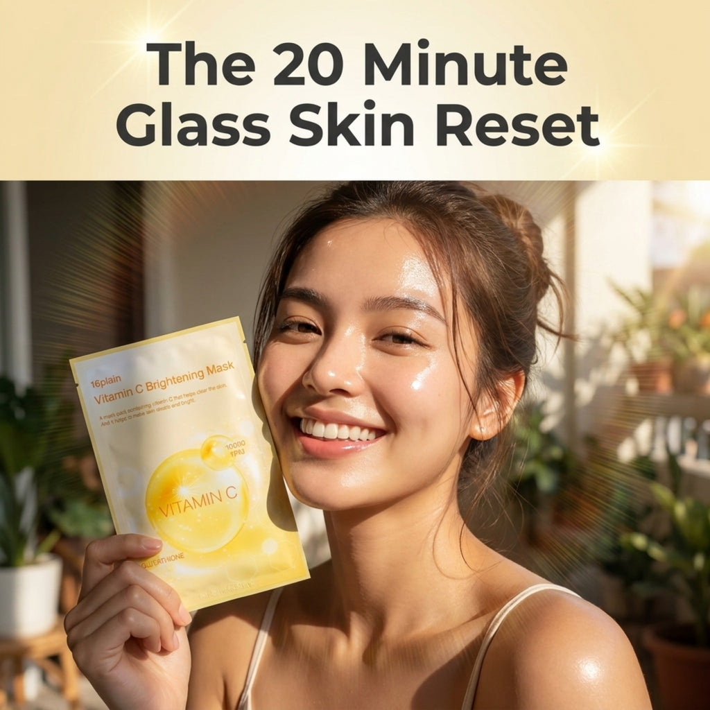 Skinkrew Vitamin C Brightening Korean Sheet Mask | Face Mask with 10,000 PPM Vitamin C & Glutathione for Dull, Uneven Skin Tone | Made in Korea | Single Sheet, 25 mL