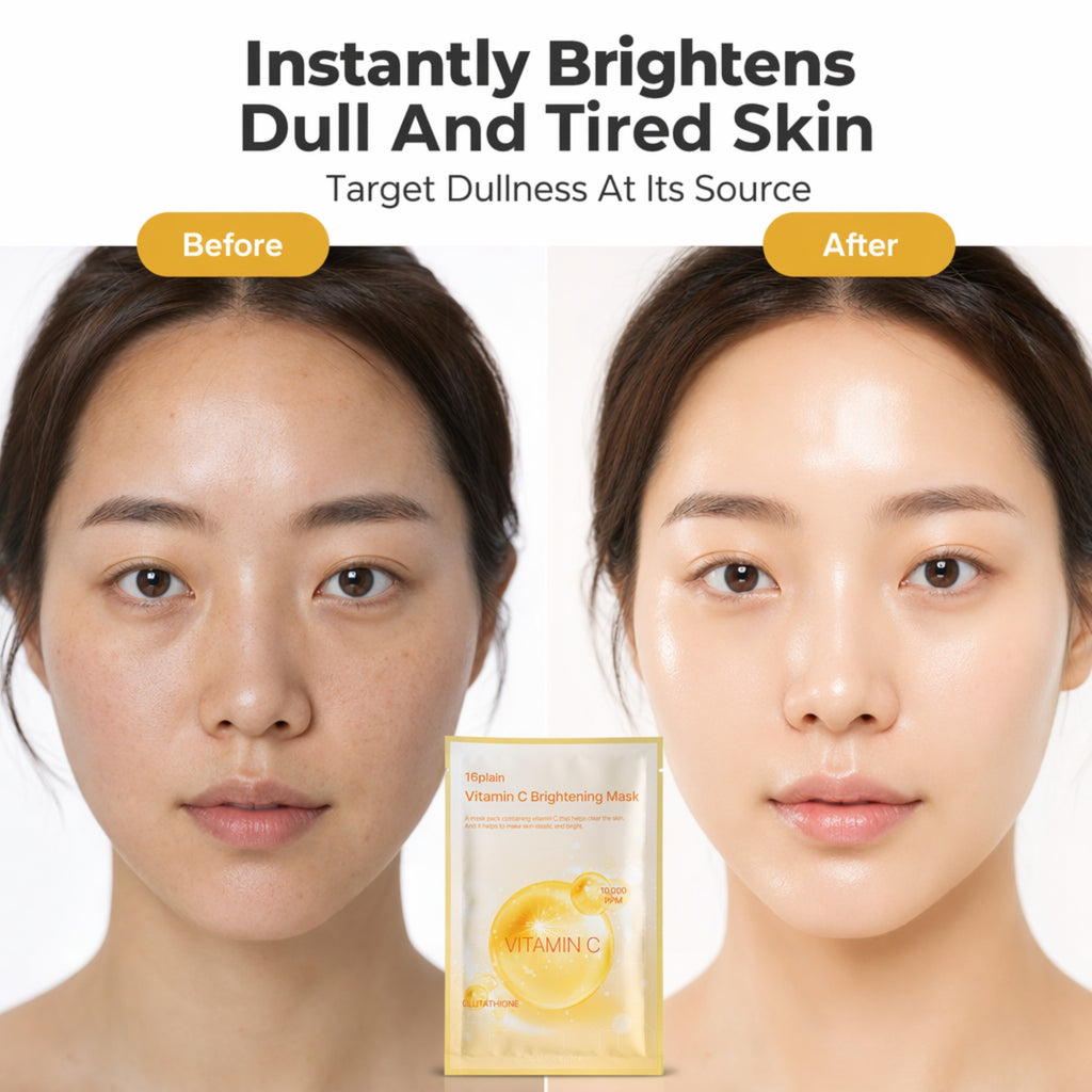 Skinkrew Vitamin C Brightening Korean Sheet Mask | Face Mask with 10,000 PPM Vitamin C & Glutathione for Dull, Uneven Skin Tone | Made in Korea | Single Sheet, 25 mL