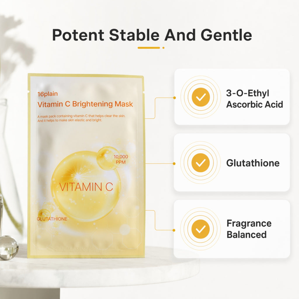 Skinkrew Vitamin C Brightening Korean Sheet Mask | Face Mask with 10,000 PPM Vitamin C & Glutathione for Dull, Uneven Skin Tone | Made in Korea | Single Sheet, 25 mL