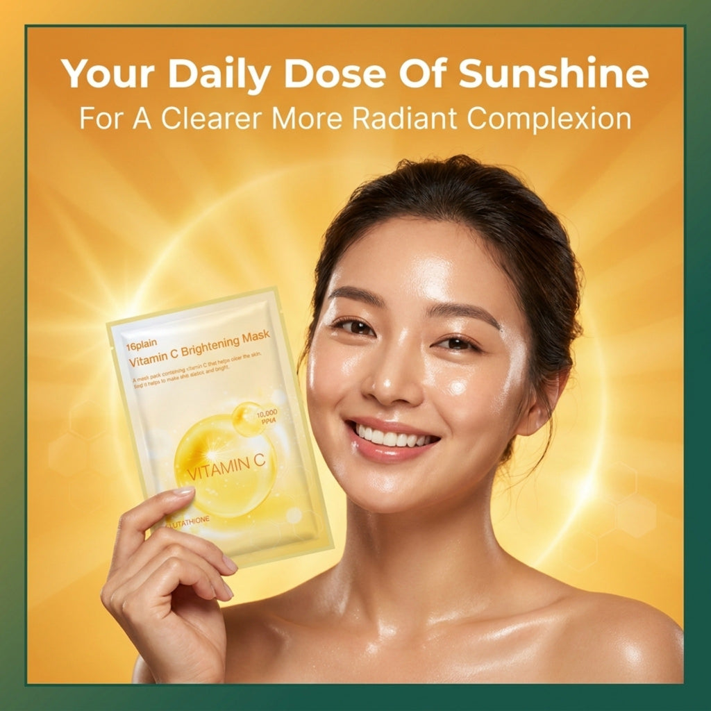 Skinkrew Vitamin C Brightening Korean Sheet Mask | Face Mask with 10,000 PPM Vitamin C & Glutathione for Dull, Uneven Skin Tone | Made in Korea | Single Sheet, 25 mL