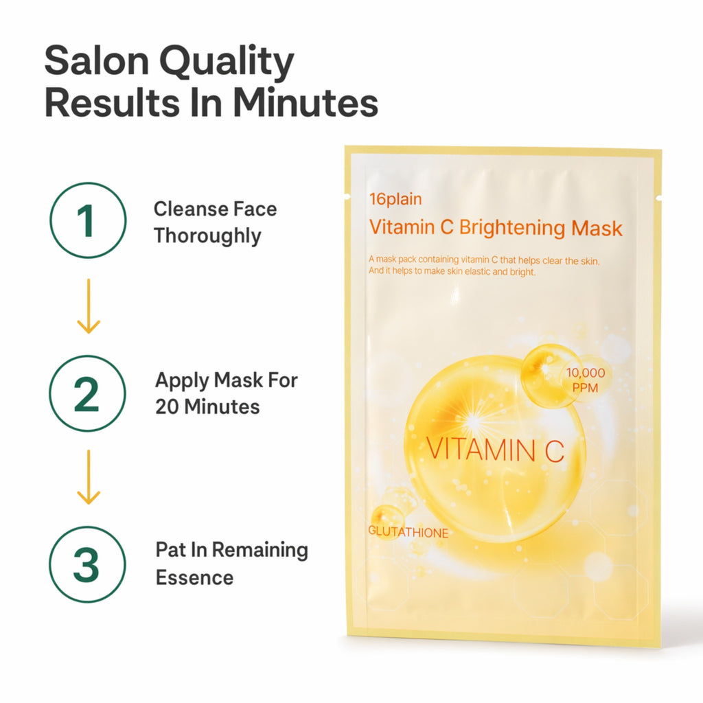 Skinkrew Vitamin C Brightening Korean Sheet Mask | Face Mask with 10,000 PPM Vitamin C & Glutathione for Dull, Uneven Skin Tone | Made in Korea | Single Sheet, 25 mL